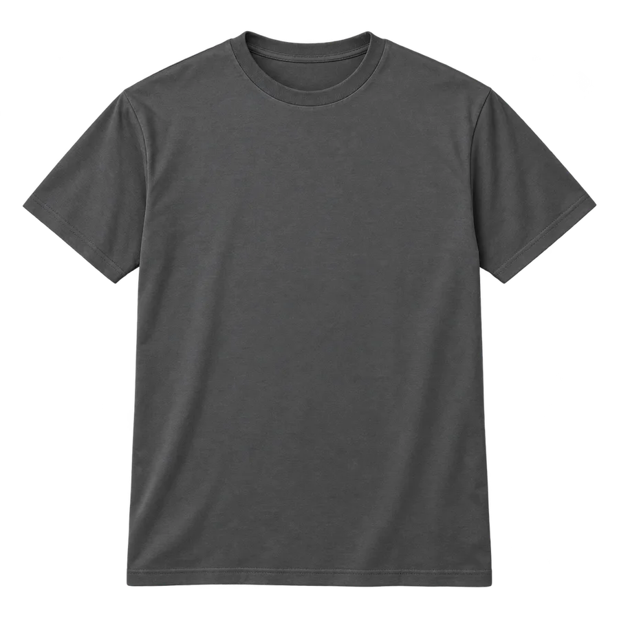 Fictional blank charcoal T-shirt used to illustrate saved artwork placement.